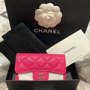 Brand new Chanel classic flap card holder in pink w/ gold hardware